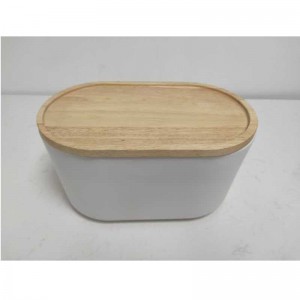 All\'ingrosso lungo con coperchio in legno scatola di stoccaggio in gres in ceramica